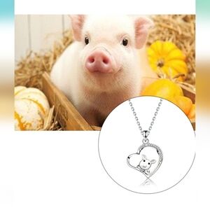 Silver Heart Pig Pendant Necklace